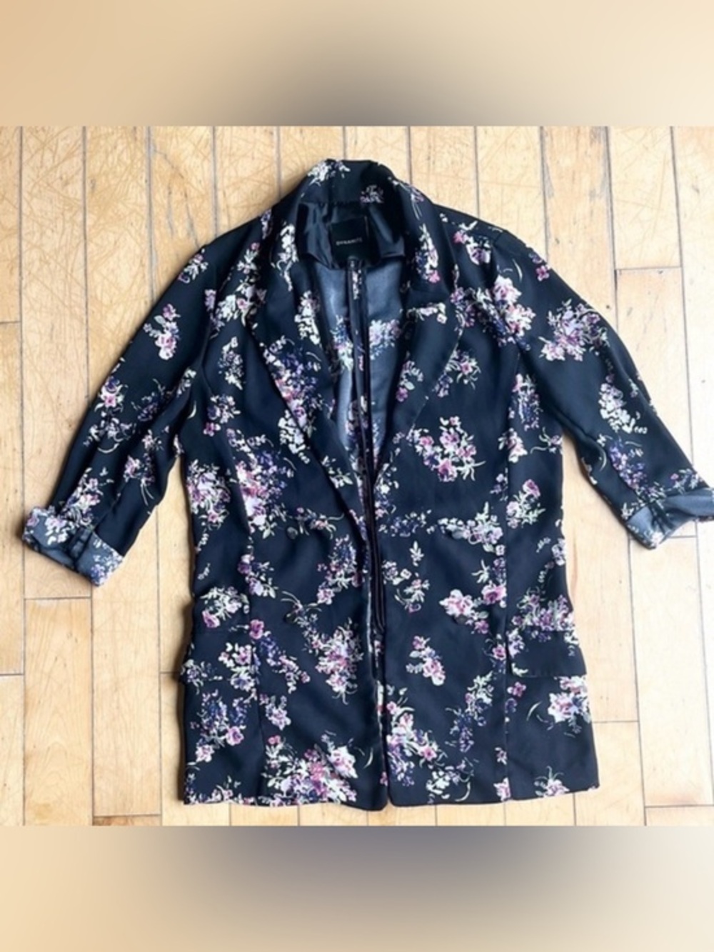 Dynamite Black Floral Kimono Blazer Vest Size Medium